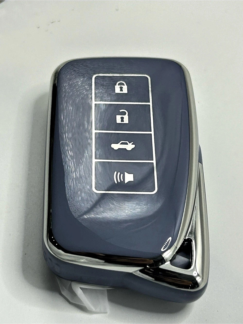 Light blue TPU key fob cover with chrome trim